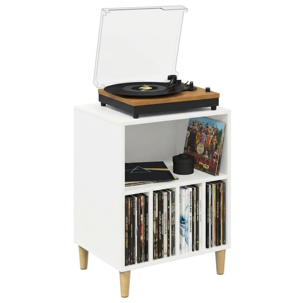 Meuble à vinyles 4 casiers - 47 cm, plateau pour platine