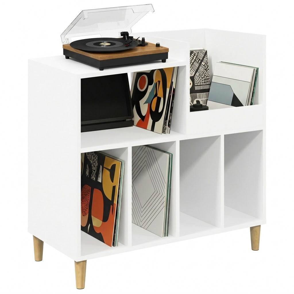 Meuble à vinyles 4 casiers - 82 cm, deux niveaux de rangement