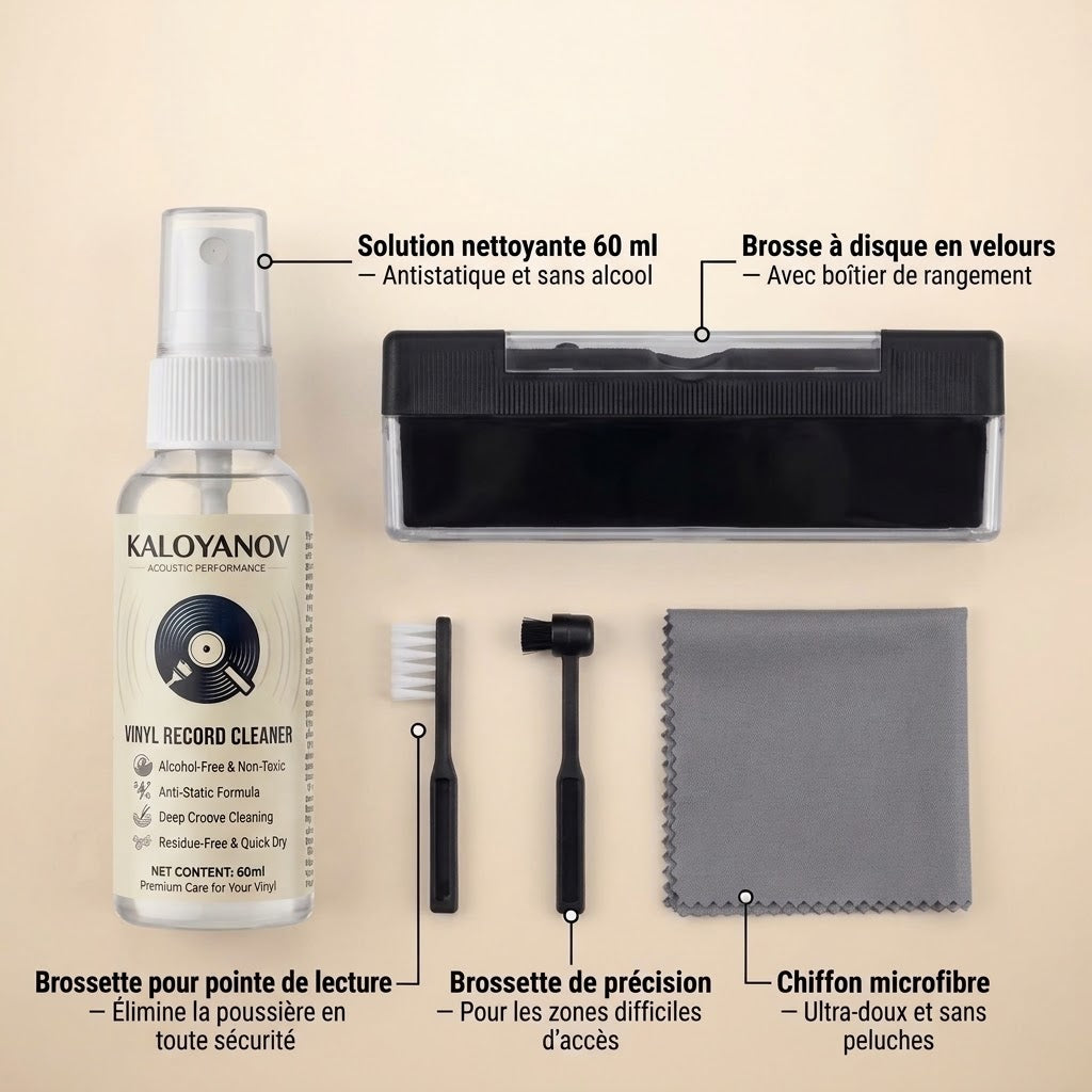 Kit de nettoyage vinyle 5 pièces - solution antistatique sans alcool