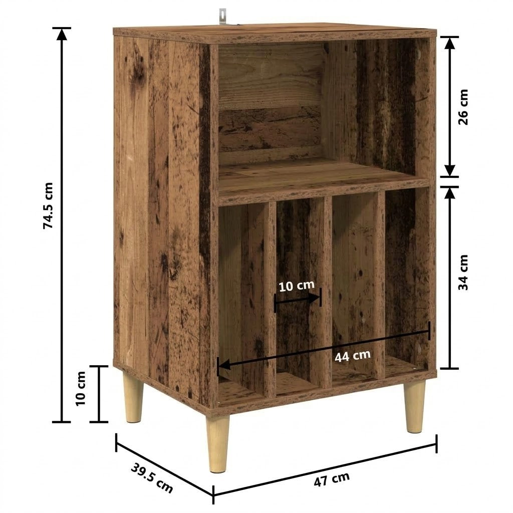 Meuble à vinyles 4 casiers - 47 cm, plateau pour platine