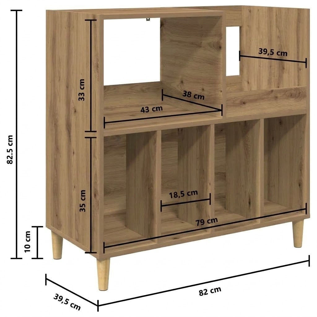 Meuble à vinyles 4 casiers - 82 cm, deux niveaux de rangement