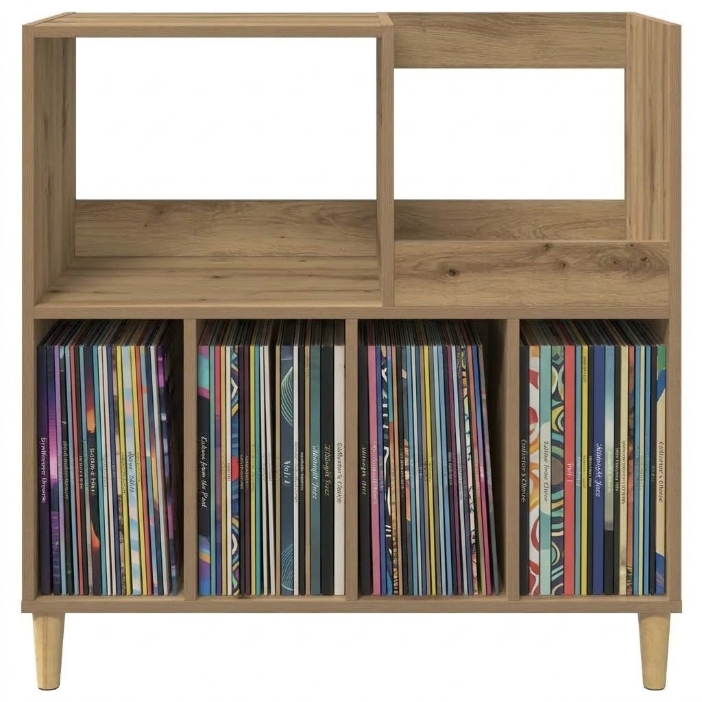 Meuble à vinyles 4 casiers - 82 cm, deux niveaux de rangement
