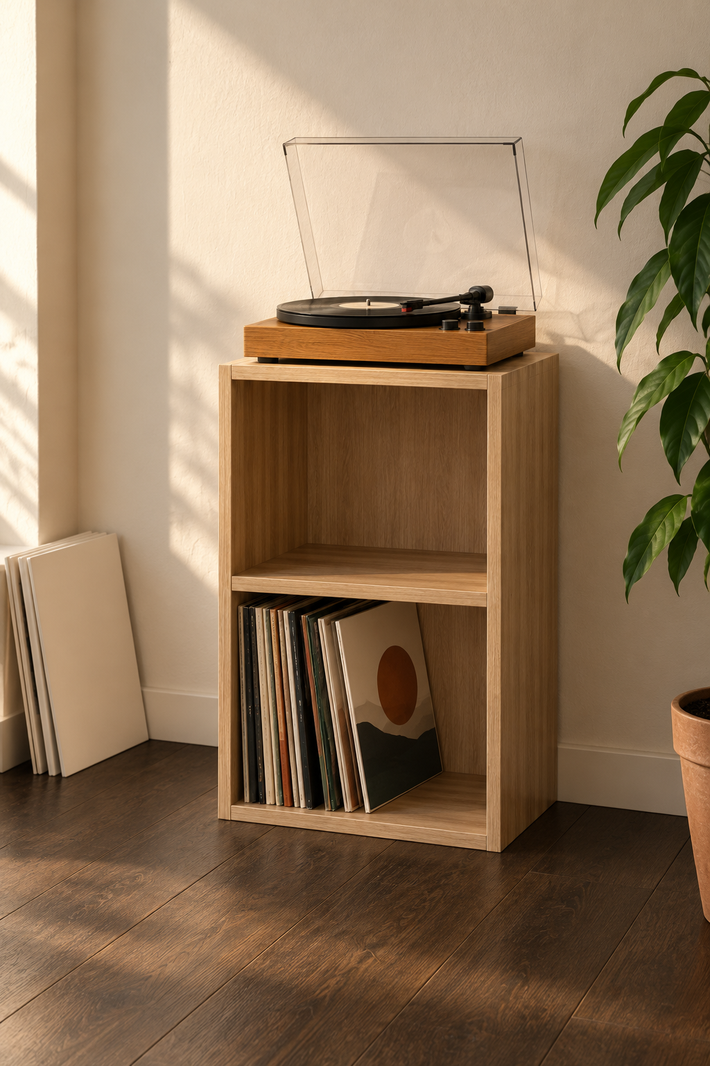 Caisse de rangement vinyles 2 compartiments - à poser ou à dresser