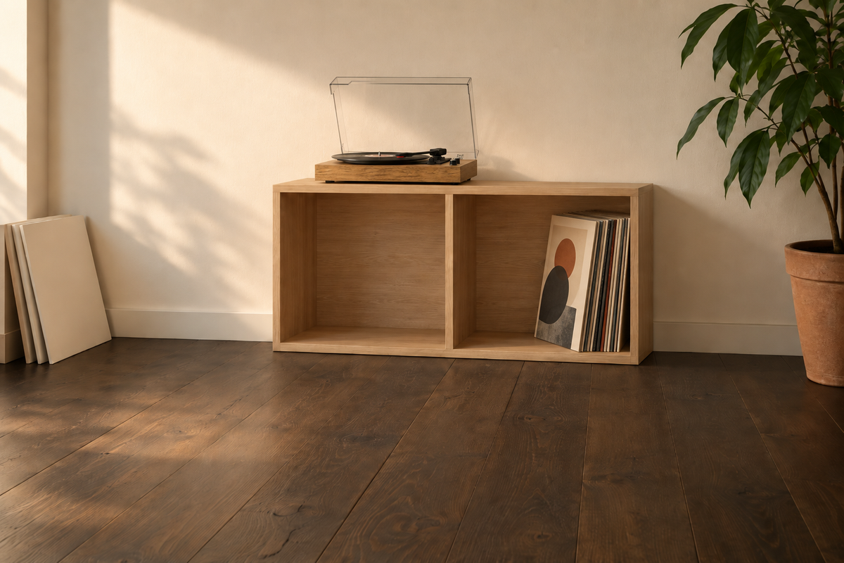 Caisse de rangement vinyles 2 compartiments - à poser ou à dresser