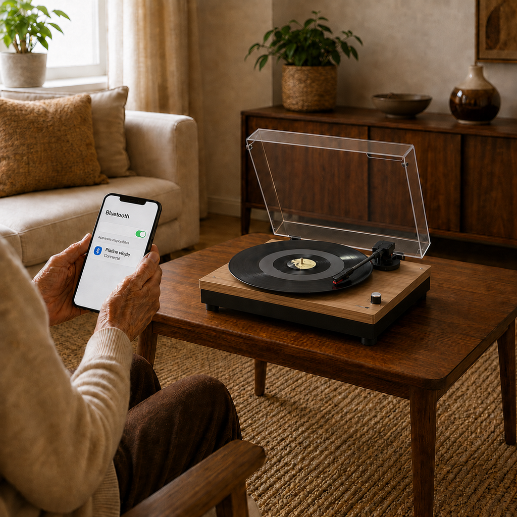 Platine vinyle Bluetooth 3 vitesses - haut-parleurs intégrés et sortie RCA