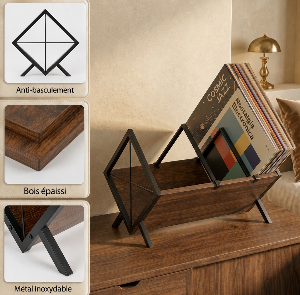 Range-disques bois et métal - compartiment coulissant réglable